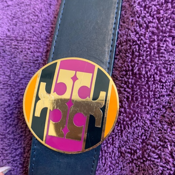 Tory Burch Navy Blue/Purple Reversible Leather Belt sz M - Picture 2 of 4